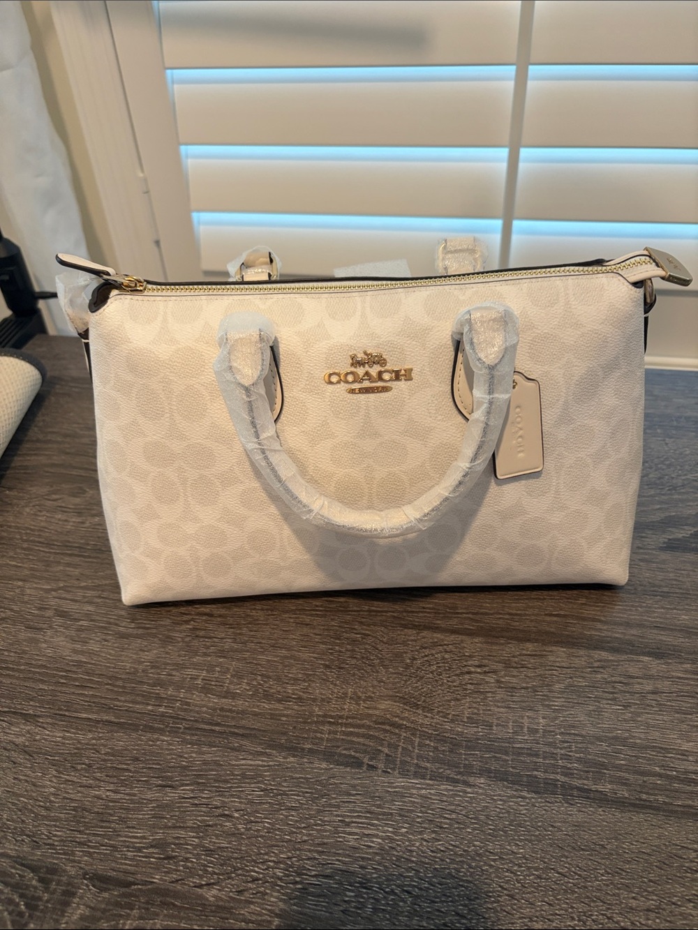 Coach White Signature Satchel with Gold Hardware